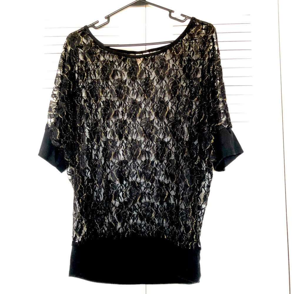 Black and gold accent lace top
